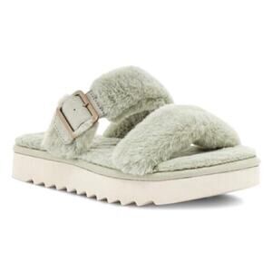 Koolaburra by UGG Sz 7 Desert Sage Green Furr-Ah Slides Sandals Fuzzy Soft Comfy